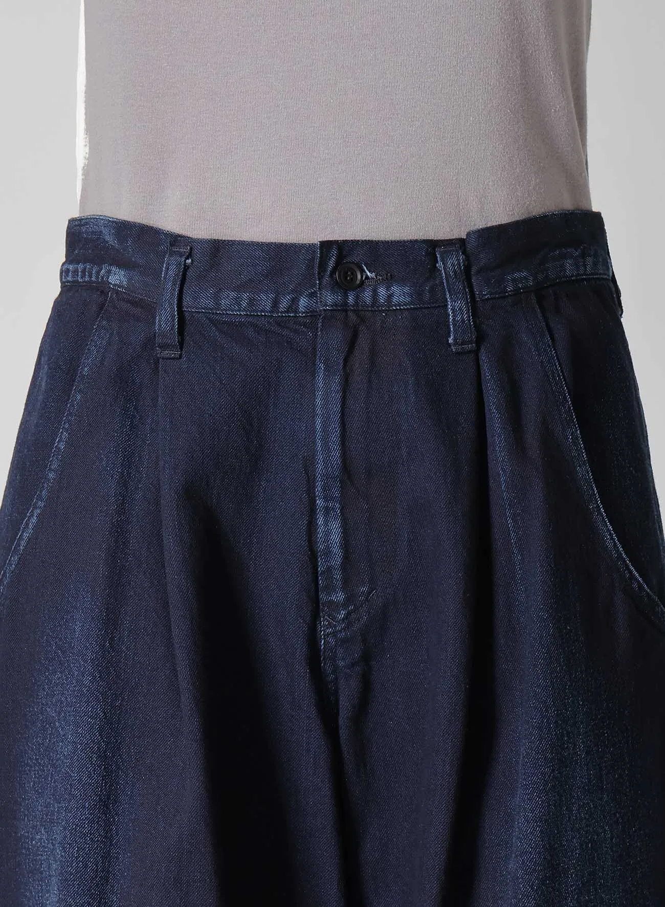 10OZ DENIM SINGLE-PLEATED WIDE LEG PANTS