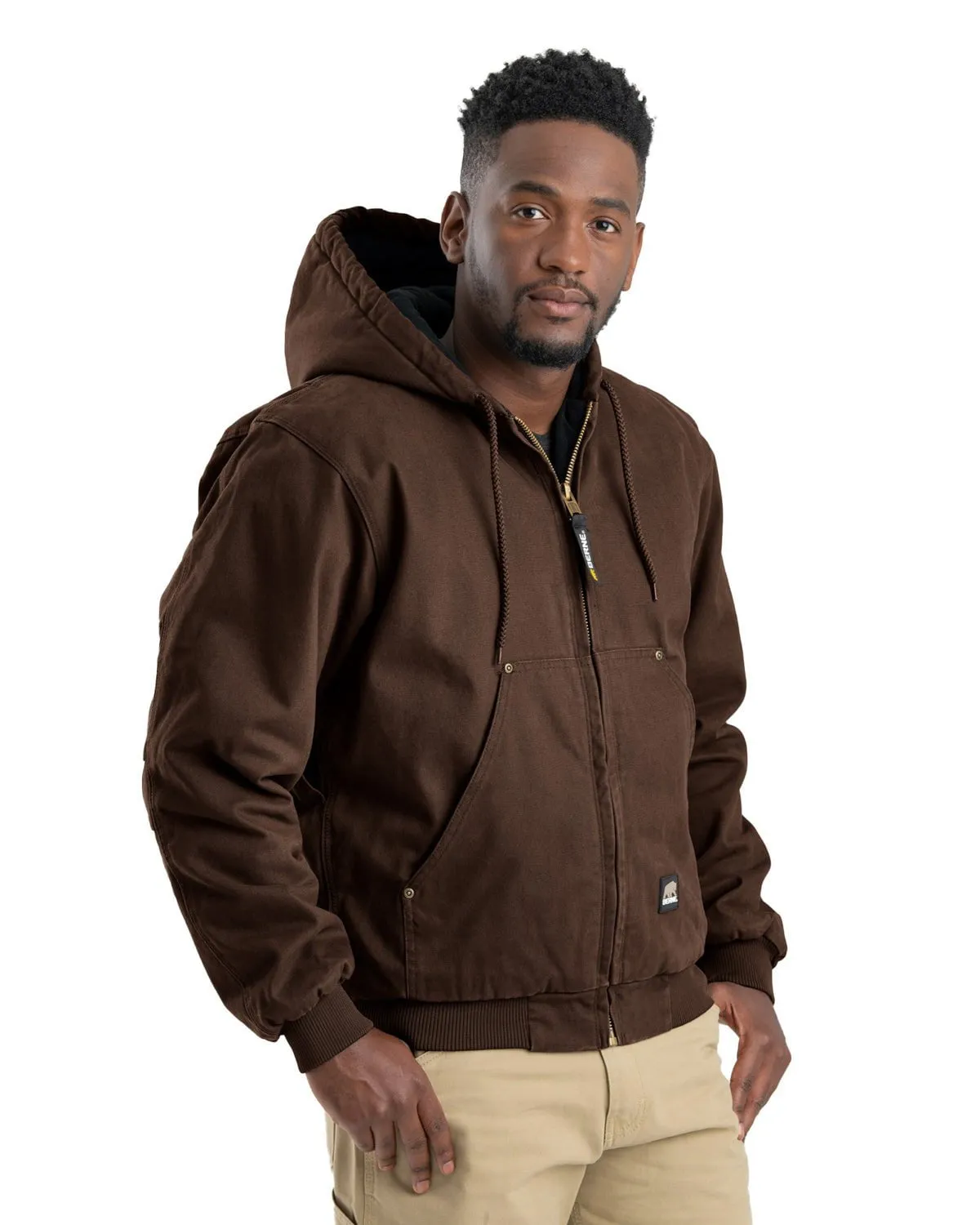 Berne Apparel Mens Heartland Washed Hooded Bark 100% Cotton Chore Jacket