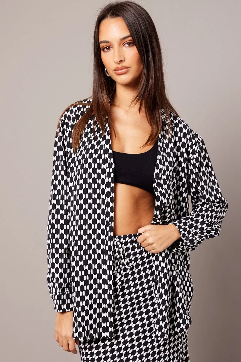 Black Geo Relaxed Shirt Long Sleeve