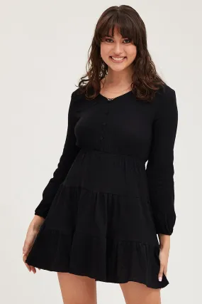 Black Skater Dress Long Sleeve Mini