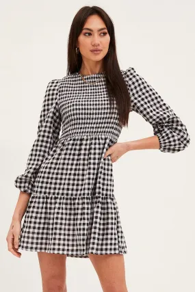 Check Skater Dress Long Sleeve Mini