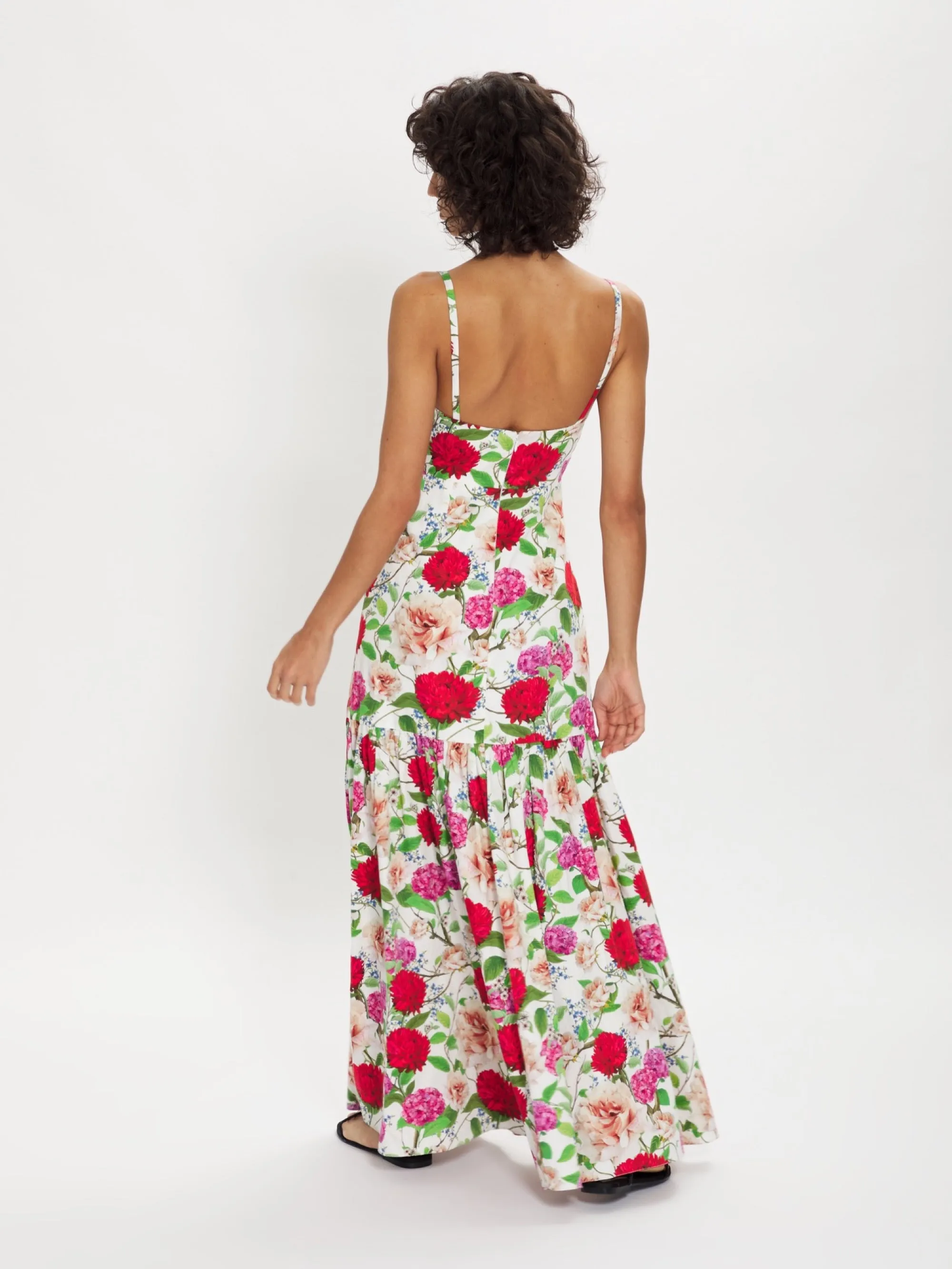 Cordiela Cotton Floral Maxi Dress –  White/Red