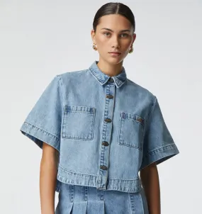 Edie Cropped Shirt - Washed Vintage Blue