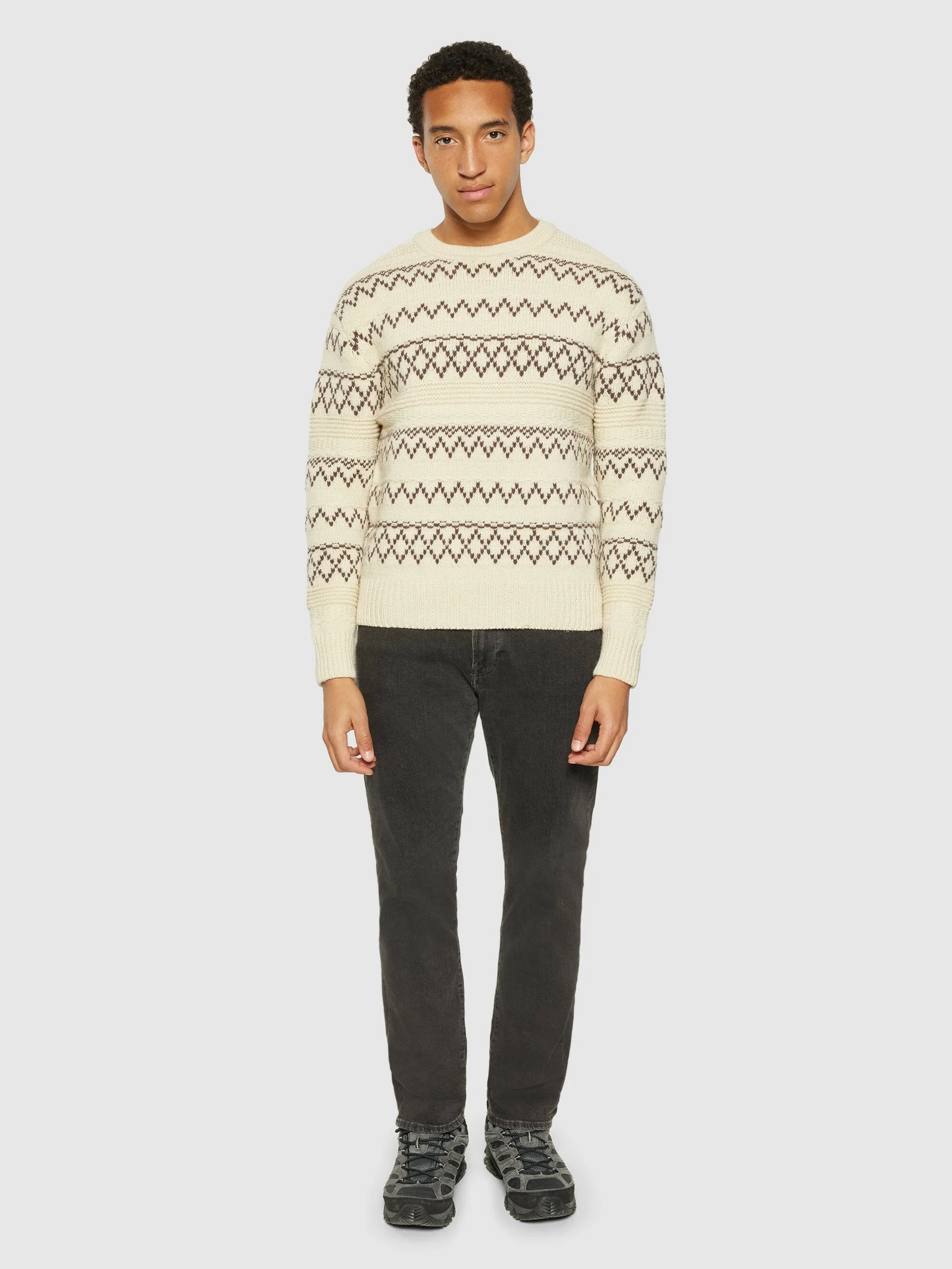 Knitted pattern crew neck - RWS - Beige stripe