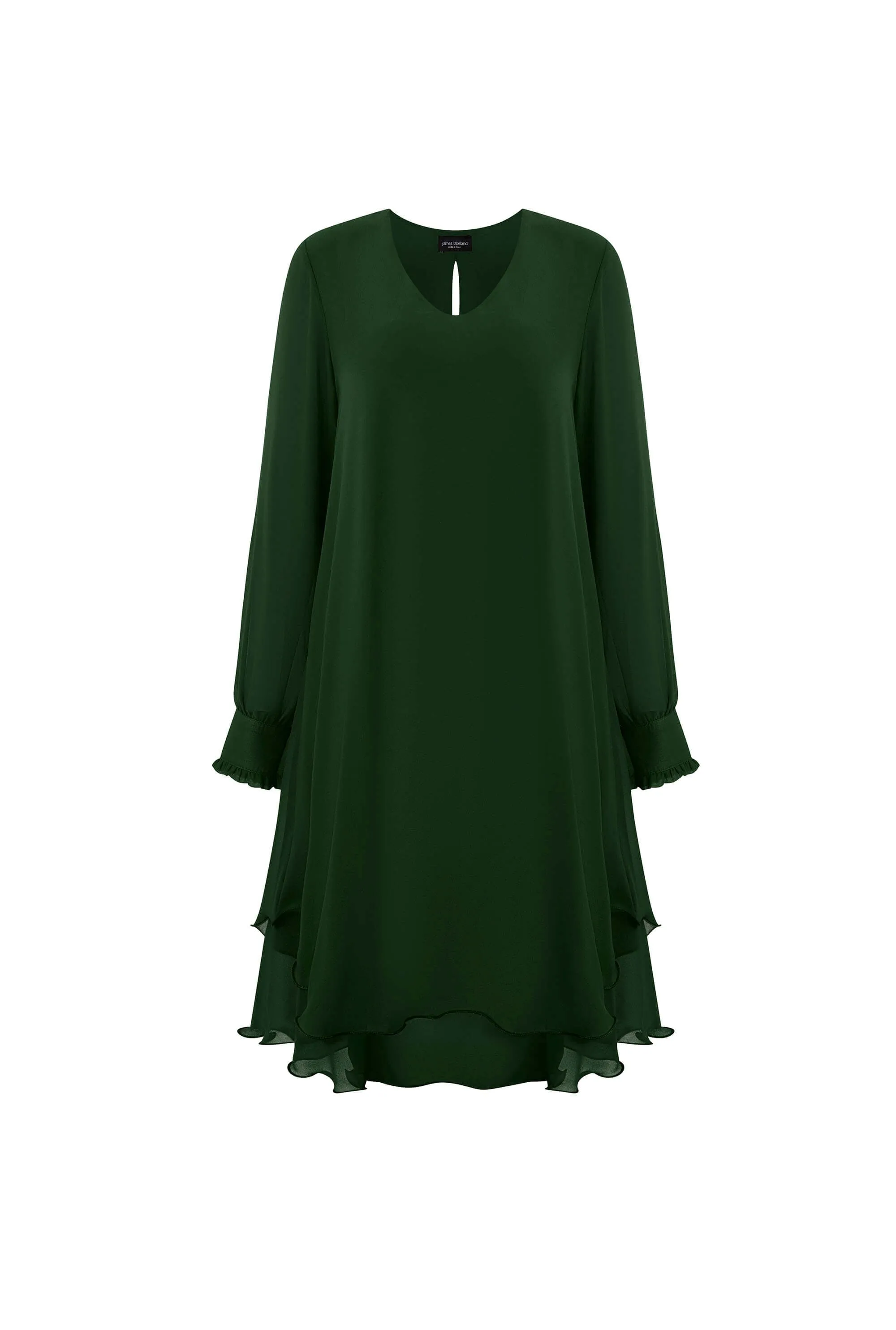 Long Sleeve Green Wave Hem Dress