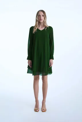 Long Sleeve Green Wave Hem Dress