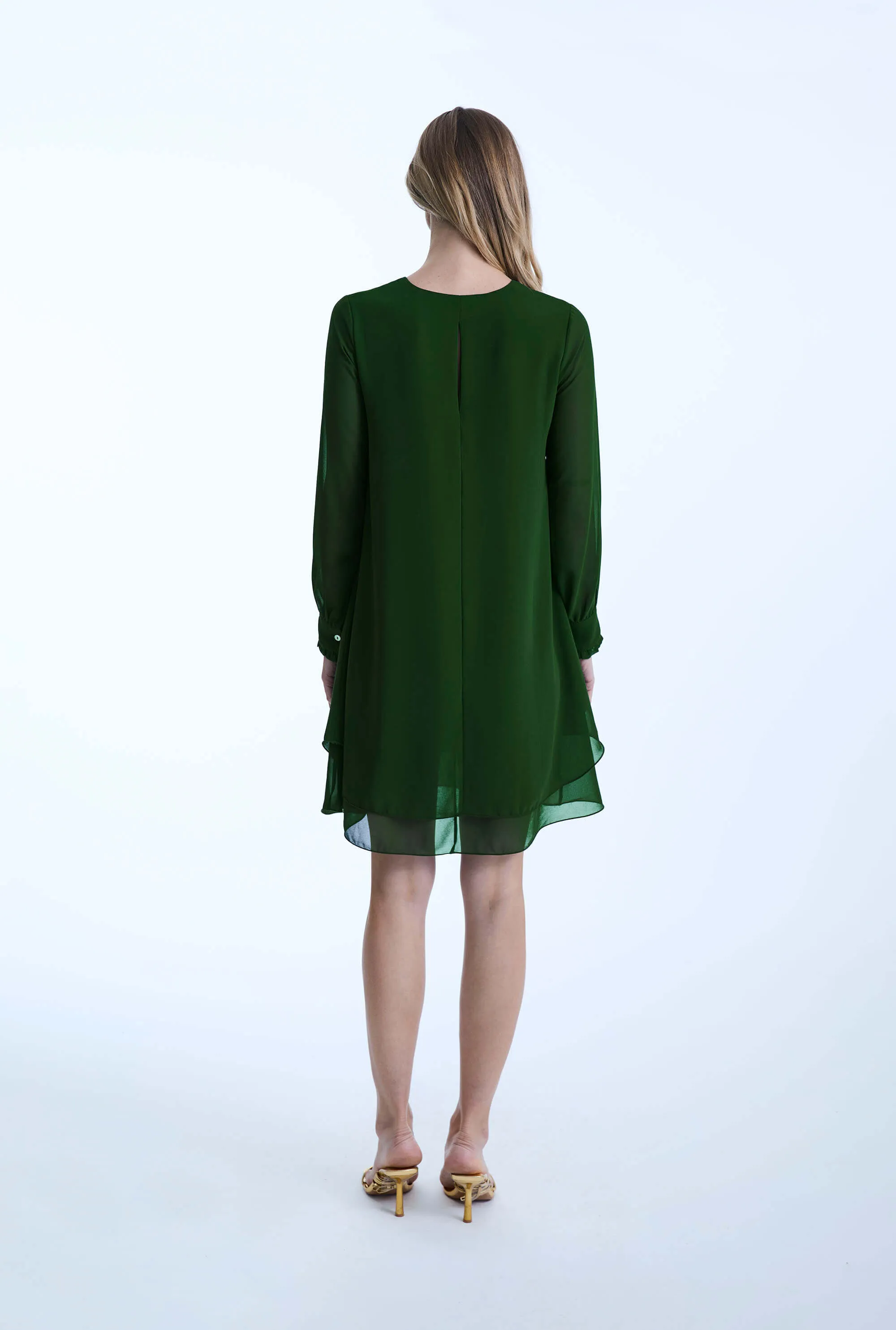 Long Sleeve Green Wave Hem Dress