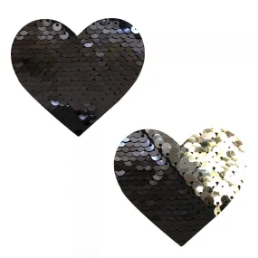 Medusa Silver & Black Sequin I Heart U Nipple Cover Pasties