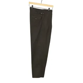 Pleated side-tab trousers in chocolate garment-dyed cotton twill double cloth