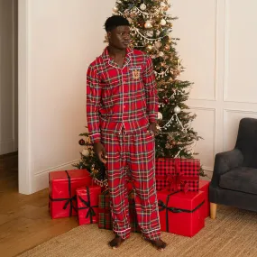 Red Tartan Plaid Men's Flannelette Pajama Set