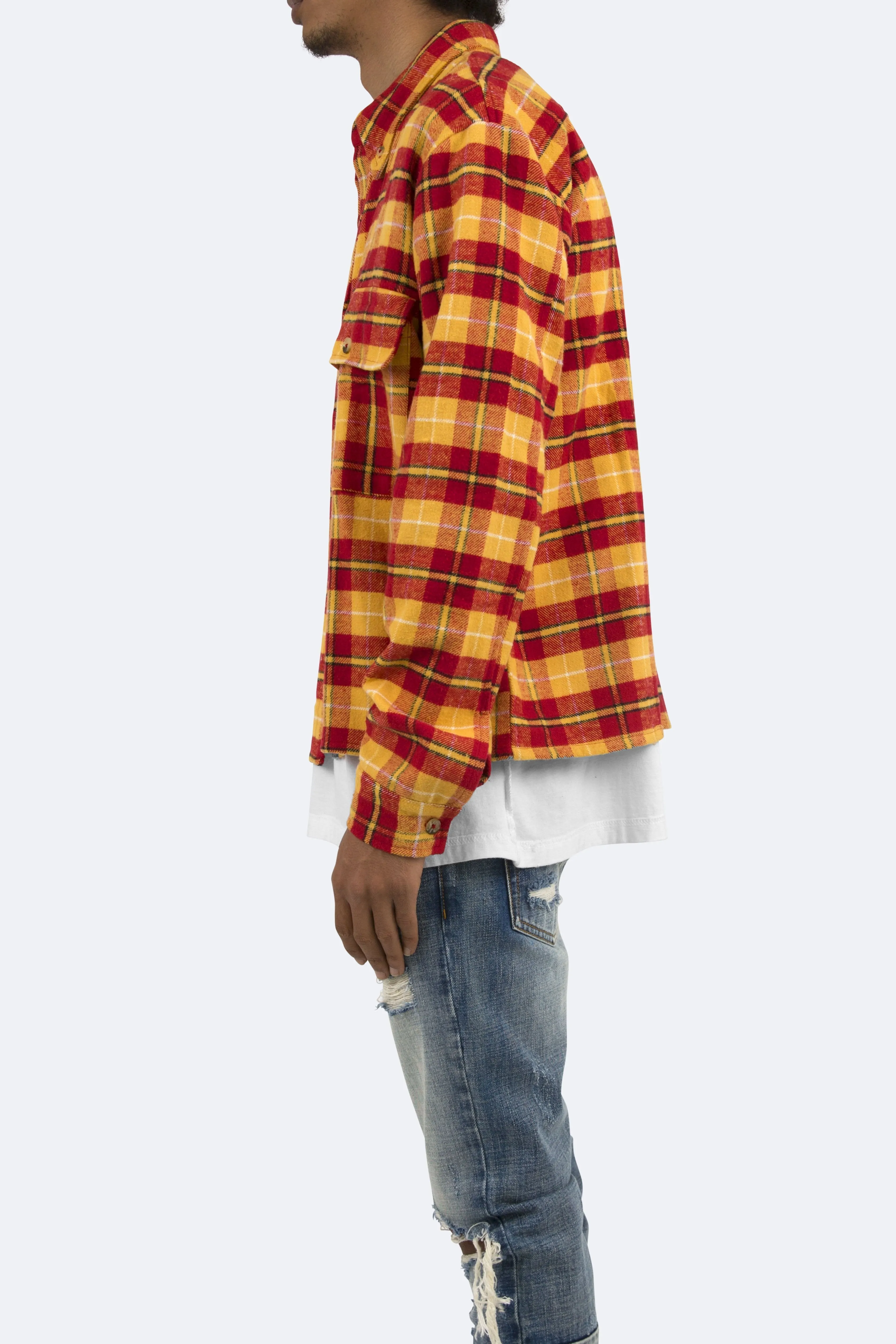 Relaxed Cargo Flannel Shirt - Yellow/Red