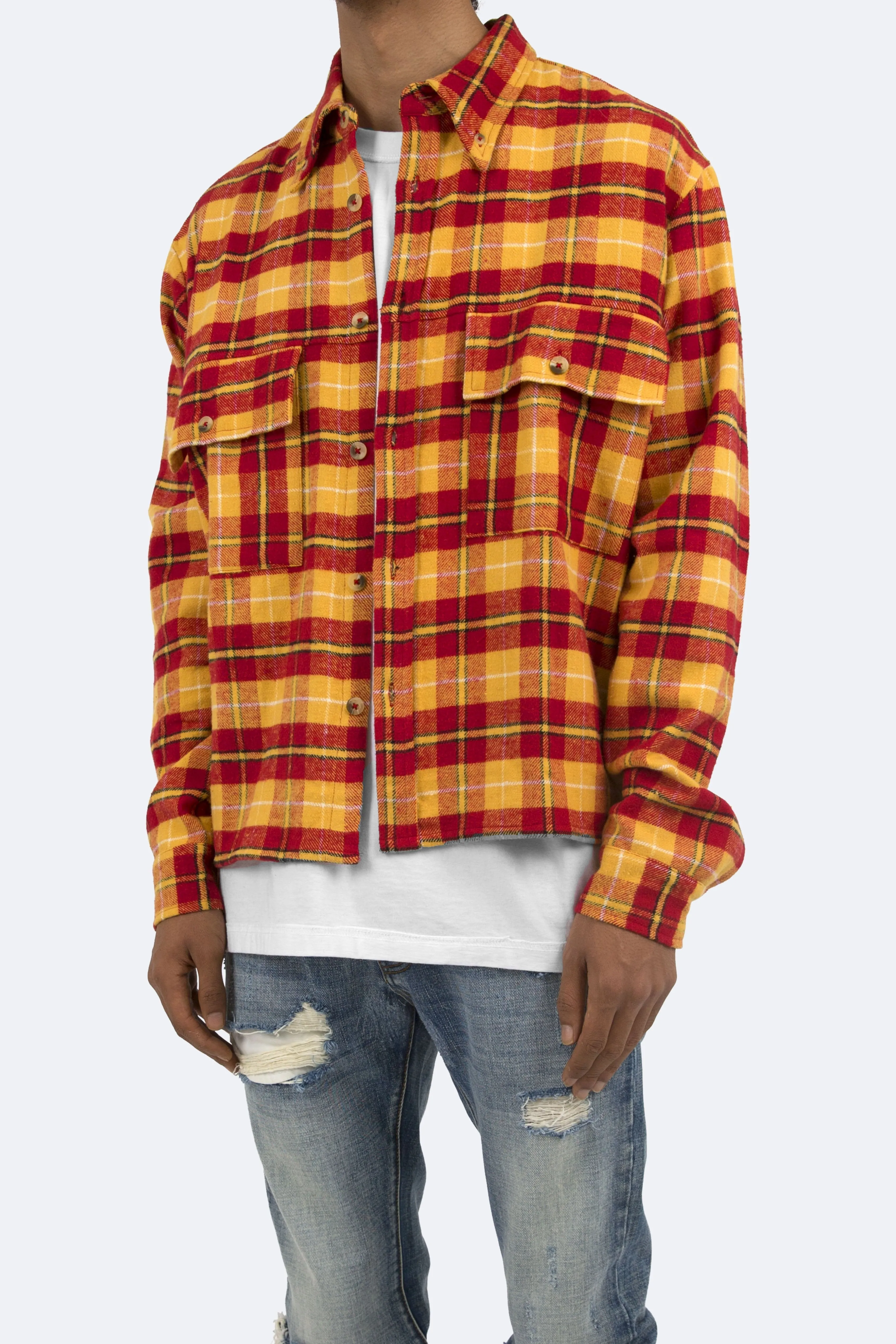 Relaxed Cargo Flannel Shirt - Yellow/Red