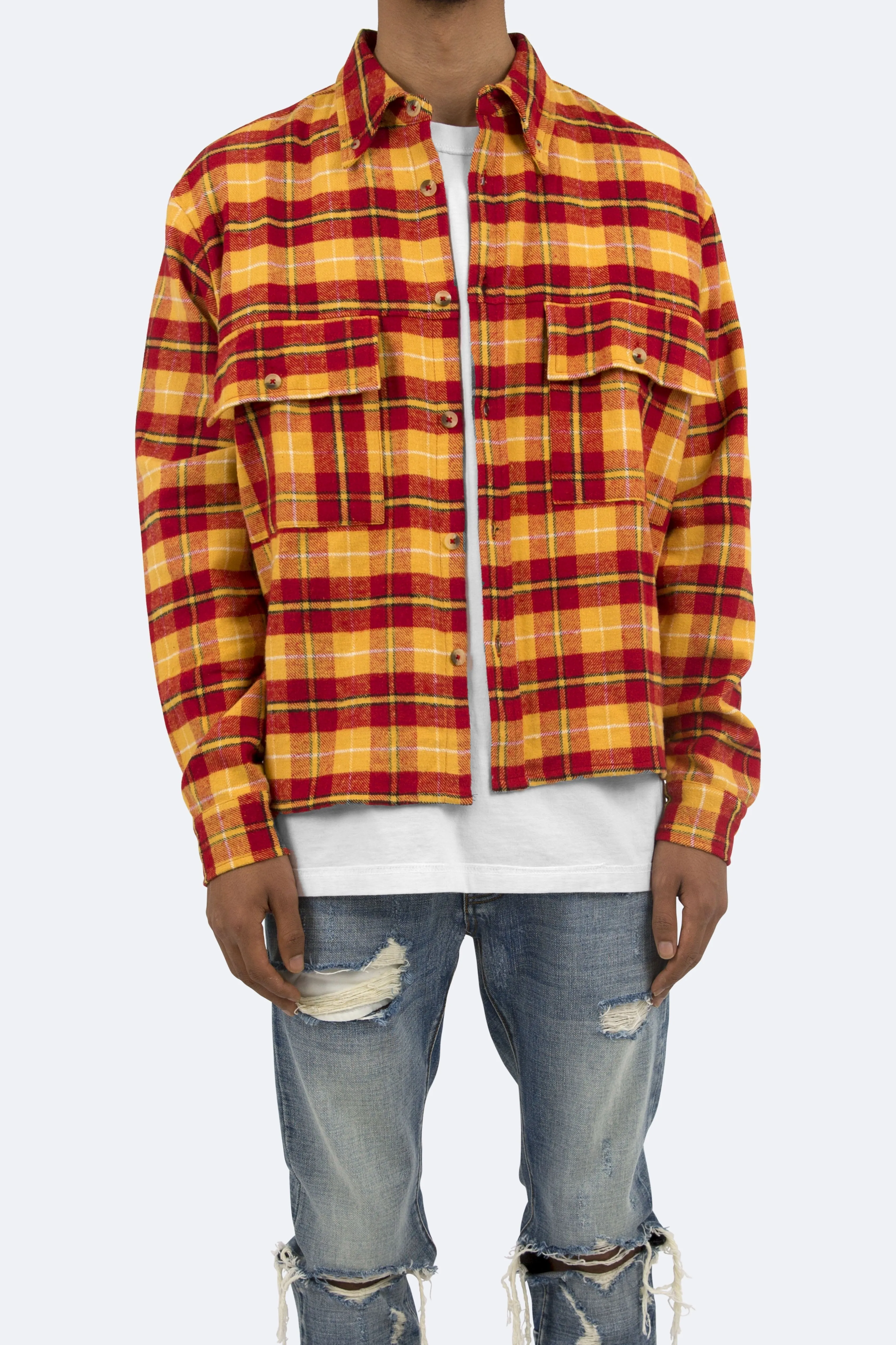 Relaxed Cargo Flannel Shirt - Yellow/Red