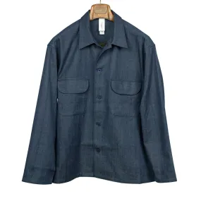 Shirt jacket in indigo hand-woven cotton denim