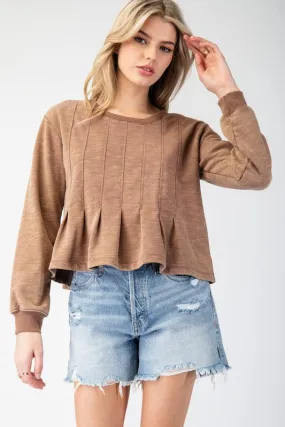 Snow Washed Pleated Long Sleeve Top